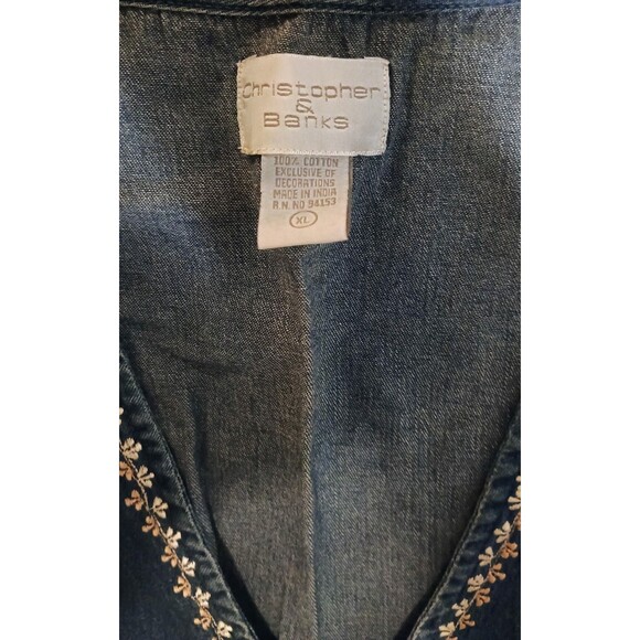 Christopher & Banks Denim Vest Embroidered Noahs Ark Size XL Blue Vintage - Picture 3 of 11
